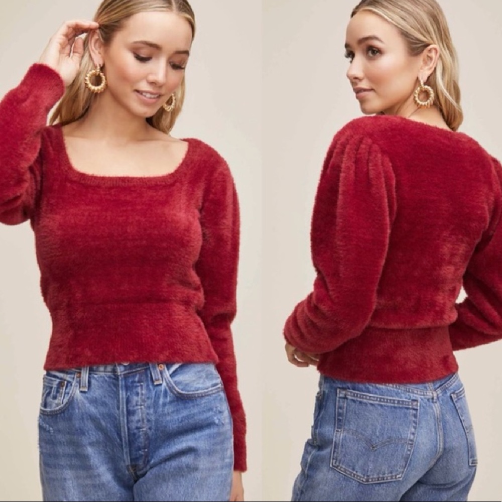 ASTR The Label Wine Fuzzy Cozy Crop Sweater